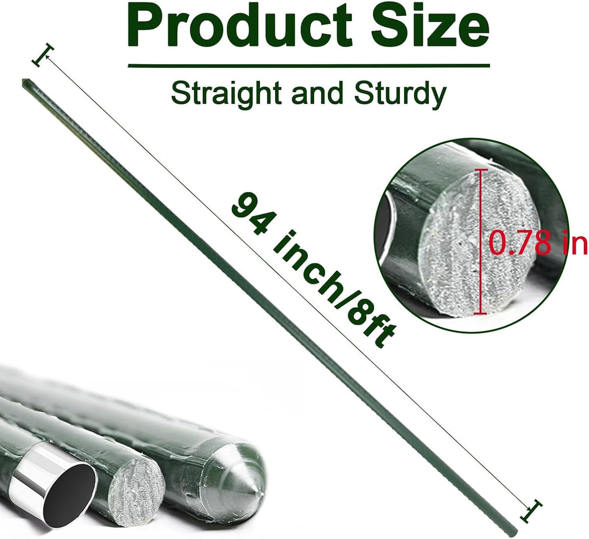 Garden Stakes 8ft, Metal Plant Stakes 8 Feet for Gardening and Farm, 0.78 Inch Dia Plastic Coated