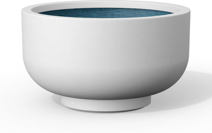 Kante 13.8 Inch Dia Concrete Bowl Planter, Large Tapered Bottom Plant Pot with Drainage, Smooth