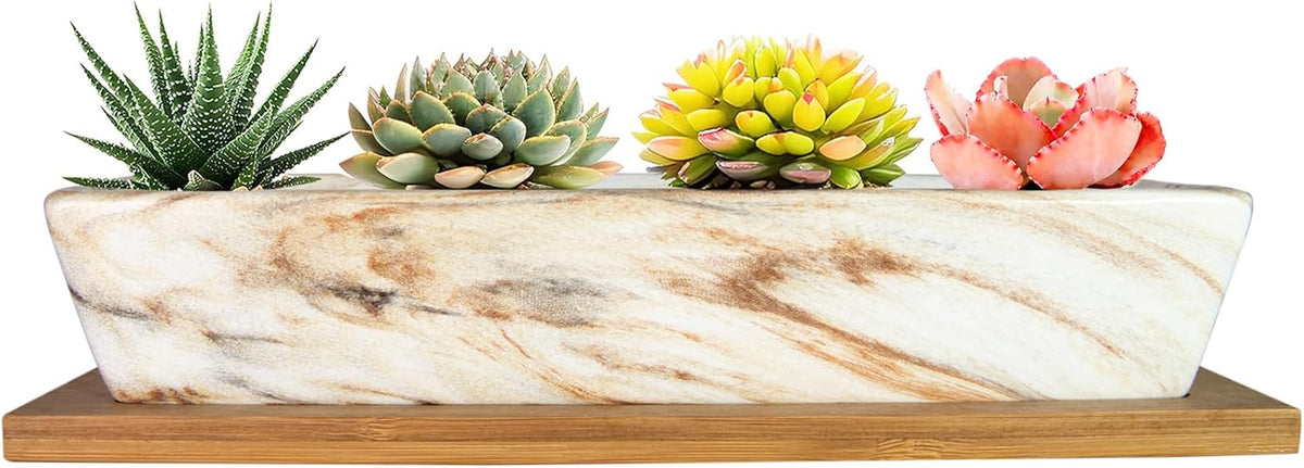 ARTKETTY Succulent Pots, 9.8 Inch Ceramic Succulent Planters with Drainage Small Bonsai Pot with