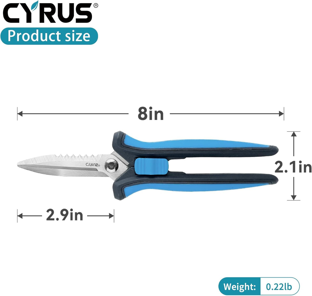 CYRUS Pruning Shears 8" Hand Gardening Scissors Extended Straight Carbon Blades Trimming Precision