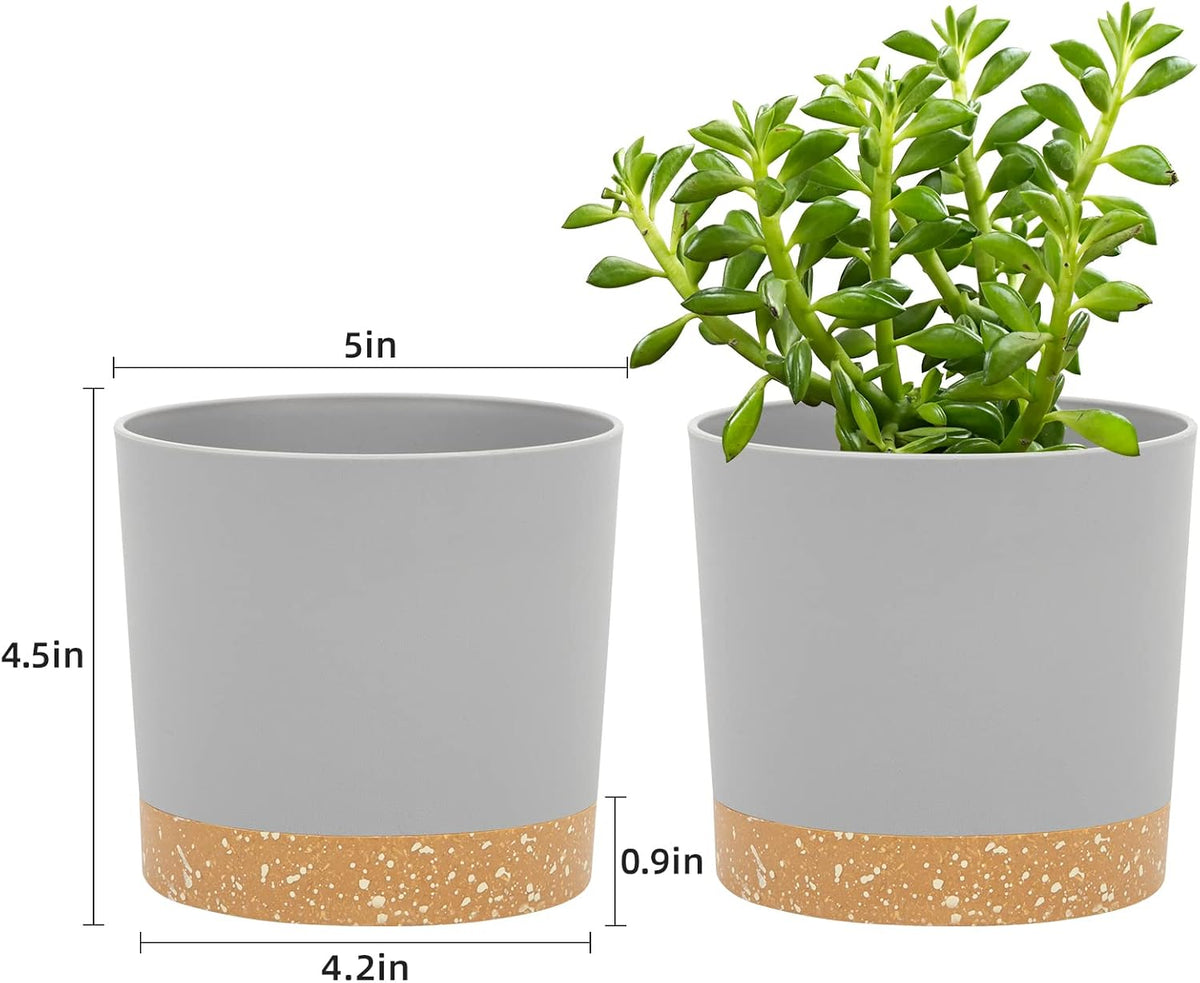 QCQHDU 5 inch Plant Pot, 2 Pack Planters for Indoor Plants with Drainage Holes & Saucer, Outdoor