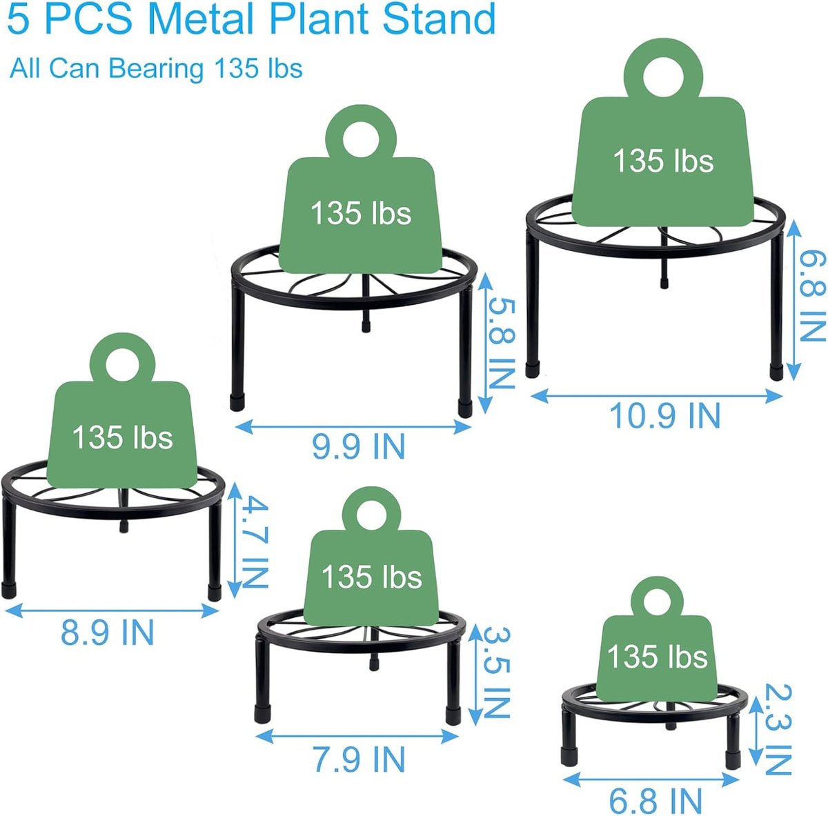 5 Packs Metal Plant Stand Indoor, Outdoor Black Plant Stand for Multiple Plant, Rustproof Iron