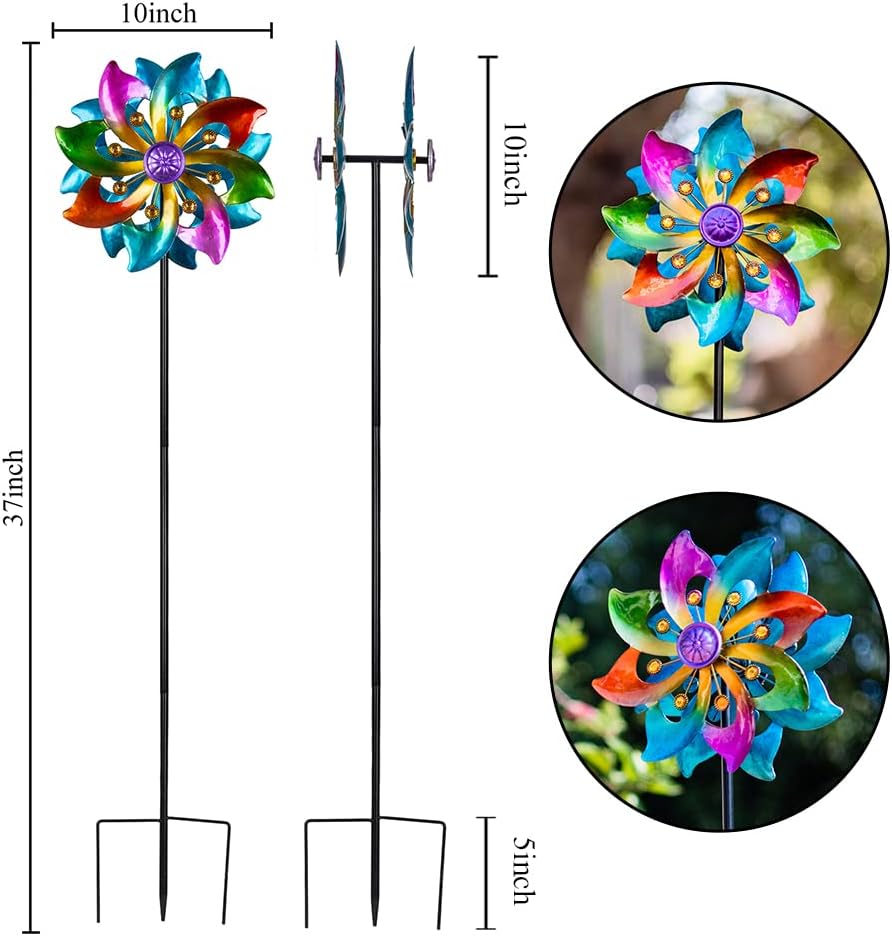DREAMYSOUL Wind Spinner Outdoor Metal, 37" Kinetic Wind Spinners Colorful Wind Sculpture Yard Art
