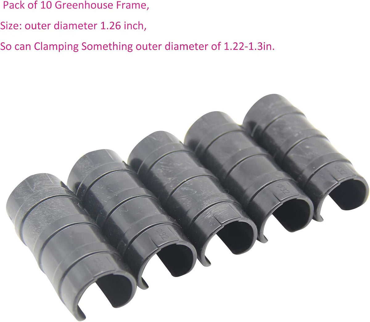 Garden Buildings Tube Clip 1.26 inch Black Greenhouse Clips Greenhouse Frame Pipe Tube Film Clip