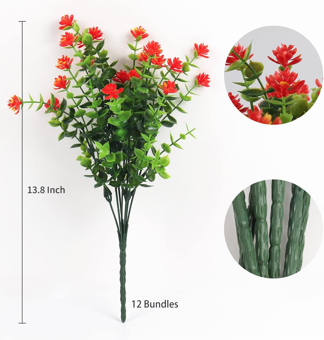 RECUTMS 12 Bundles Artificial Fake Flowers, Faux Outdoor Plastic Plants UV Resistant Shrubs Outside