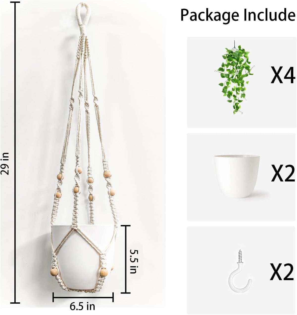 2 Packs Fake Hanging Plant with Pots for Home Decor Artificial Hanging Basket Plants Macrame Plant