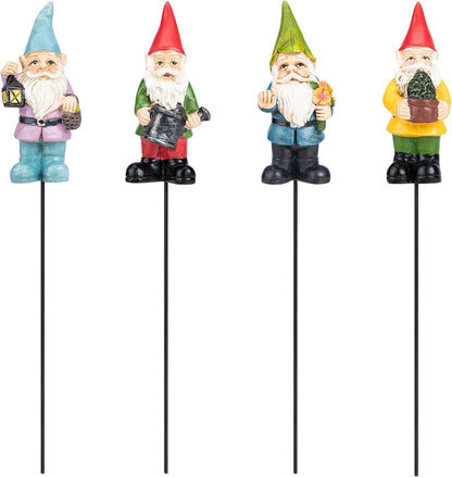 Gnomes Garden Stakes 1.4 Inch Plant Decorations for Pots Indoor Outdoor 4 Pack Miniature Gnomes