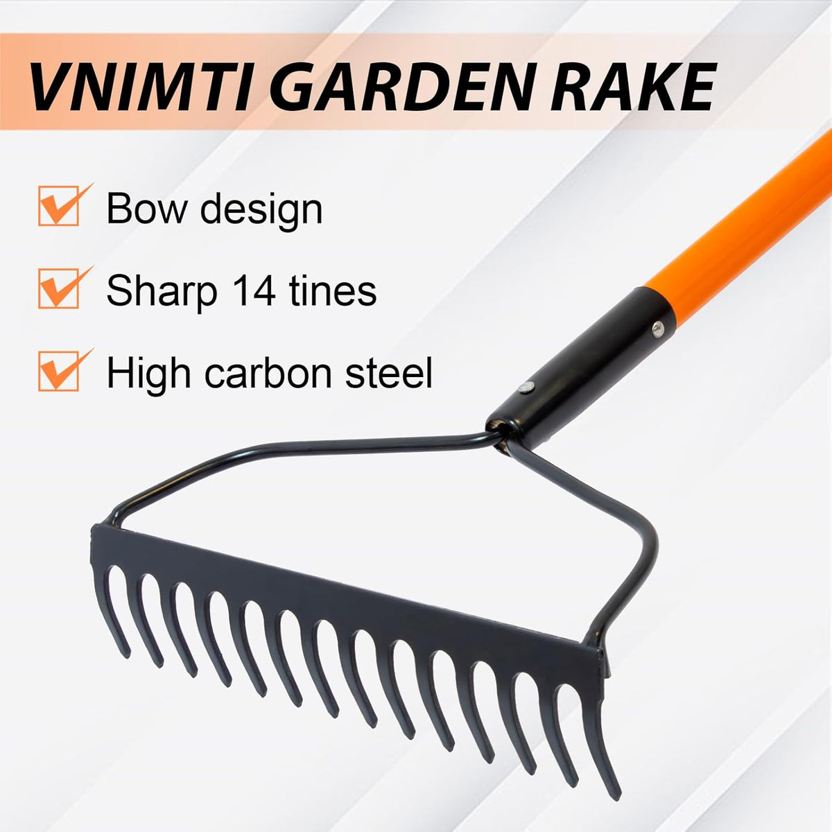 VNIMTI Garden Rake for Gardening, Heavy Duty Garden Rake for Lawns, 14 Tines Bow Rake with