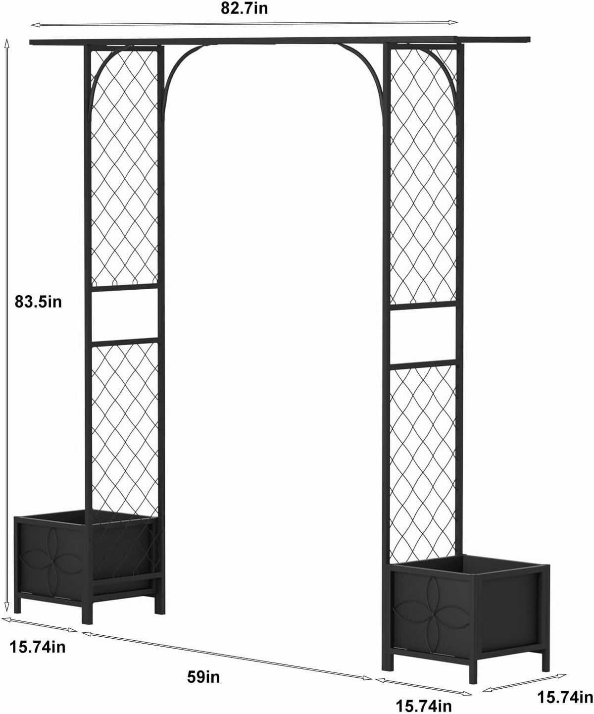 Zhongma Metal Garden Arbor with Planters, 83.5'' High x 90.5'' Wide, Outdoor Arch for Climbing