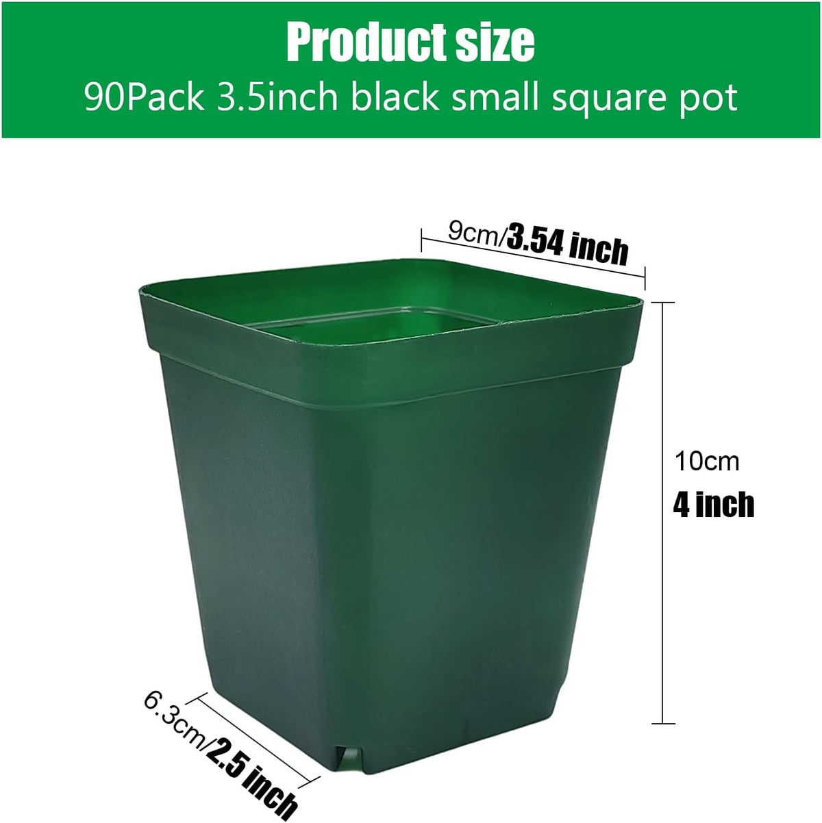 Square Nursery Seedling Pot 3.5 Inches 90 Pcs, Small Nursery Pot Plastic Thick and Sturdy Seed