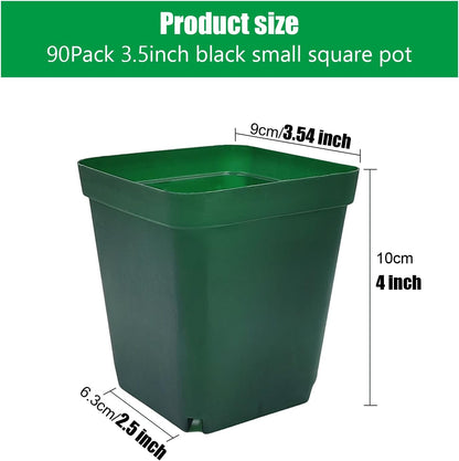 Square Nursery Seedling Pot 3.5 Inches 90 Pcs, Small Nursery Pot Plastic Thick and Sturdy Seed
