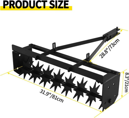 Tow Behind Lawn Aerator, 32" Heavy-Duty Core Aerator Tool, Manual Lawn Aerator, Plug Aerator with
