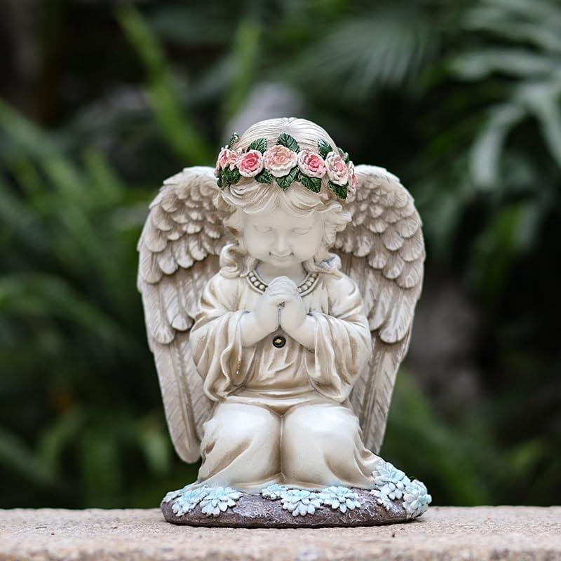 Solar Garden Outdoor Statues Lights, Resin Angel Figurine Light for Patio, Balcony, Yard, Lawn