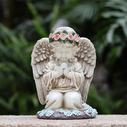 Solar Garden Outdoor Statues Lights, Resin Angel Figurine Light for Patio, Balcony, Yard, Lawn