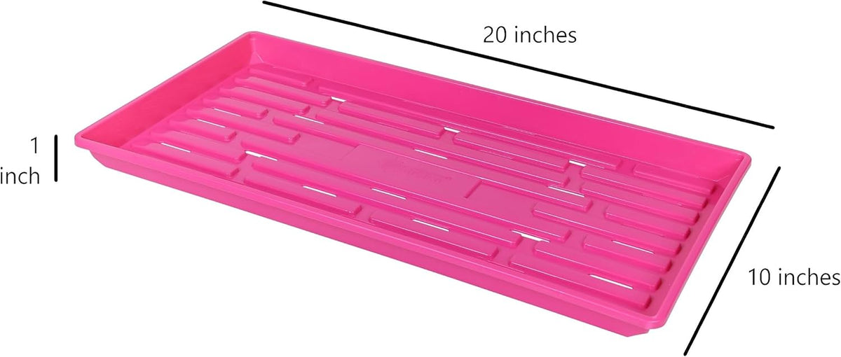 SUNPACK 10" x 20" Heavy Duty Shallow Plastic Seed Starting Tray, Magenta, 1" - Lined with Drainage