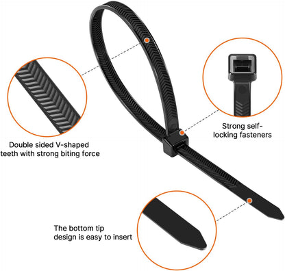 12 Inch V-Shaped Zip Ties Double Sided Toothed,250 LBS Tensile Strength Heavy Duty Cable Wire Ties