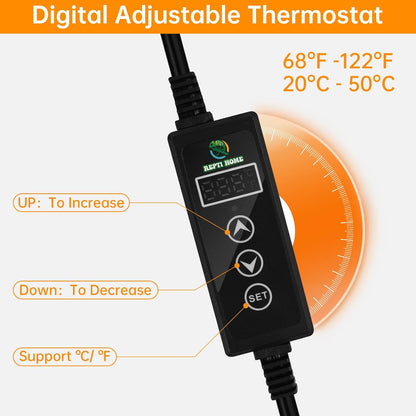 Reptile Heat Pad with Digital Thermostat, Under Tank Terrrarium Heat Mat 24W 8 * 18 Inch