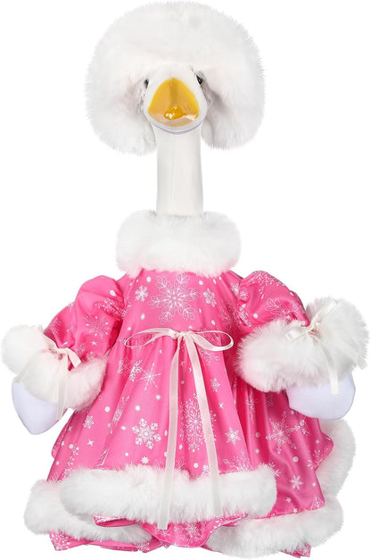 Suzile Pink Christmas Goose Outfit Dresses Clothes for 23" High Cement or Plastic Porch Goose