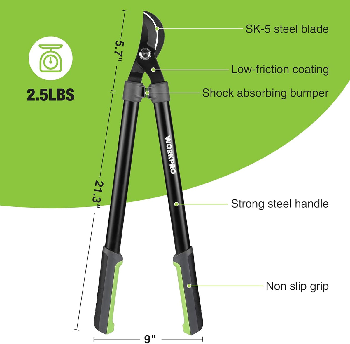 WORKPRO 27" Garden Bypass Lopper and Tree Trimmer, Heavy Duty Branch Cutter with 1.6" Cutting