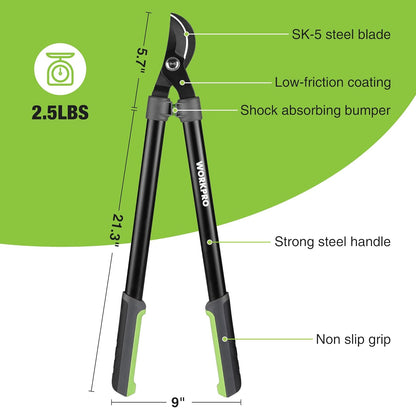 WORKPRO 27" Garden Bypass Lopper and Tree Trimmer, Heavy Duty Branch Cutter with 1.6" Cutting