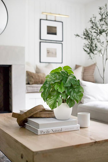 Fake Plants Small Artificial Plants Indoor Set of 2 Faux Plants with Pots Realistic Monstera Fake