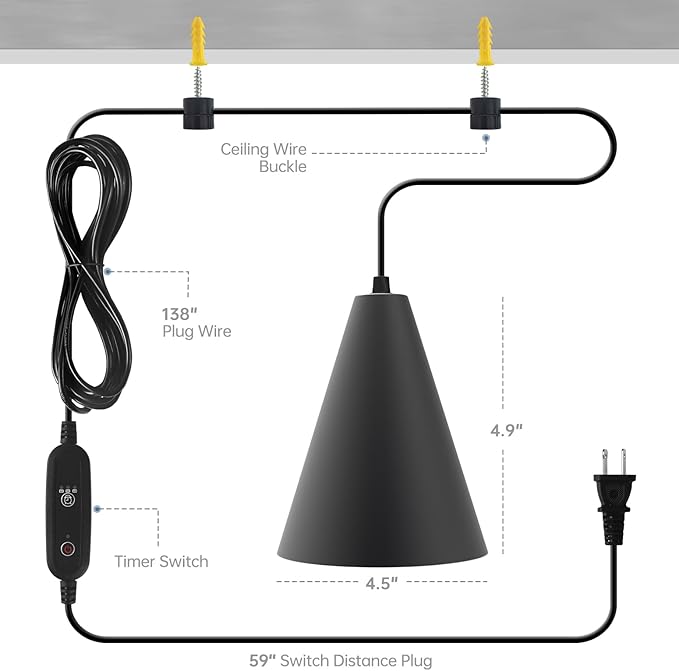 Bstrip Hanging Grow Lights, Full Spectrum Hanging Plant Lights for Indoor Plants, 25W Black Grow
