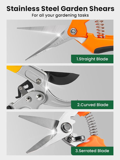 GROWNEER 3 Pack Garden Scissors kit Professional Garden Pruning Shears Stainless Steel Garden