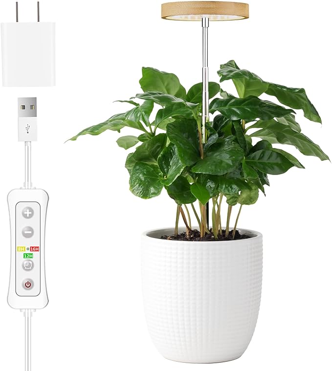 Plant Grow Light for Indoor Plant,Bamboo Mini LED Grow Light Garden,Height Adjustable,Automatic
