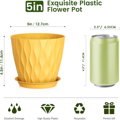5 inch Plant Pots for Indoor Outdoor Plants, 6 Pack Thick Nursery Pots with Drainage Holes and