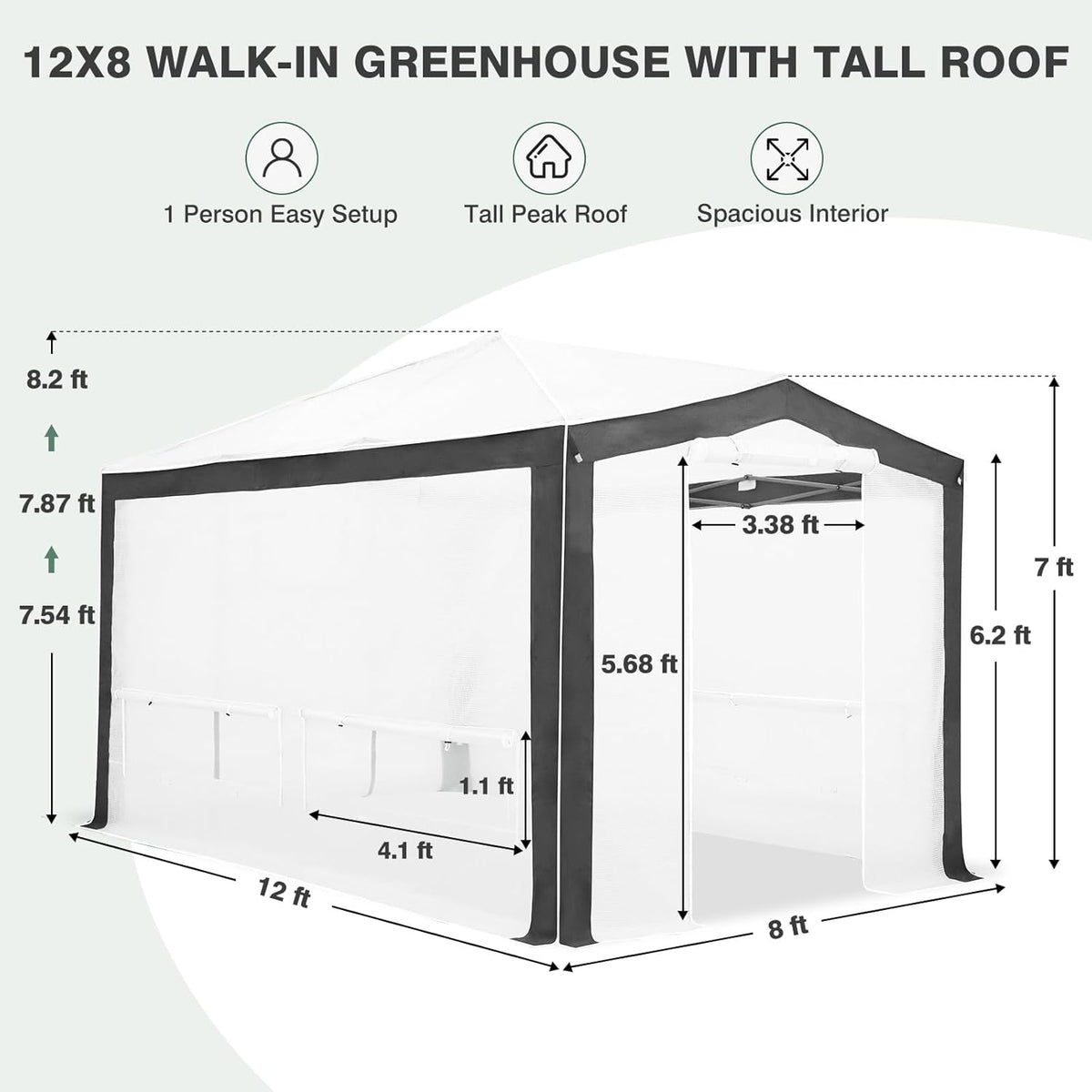 EAGLE PEAK 12x8 Portable Walk in Greenhouse with Polyester Reinforced Corners, Instant Pop up