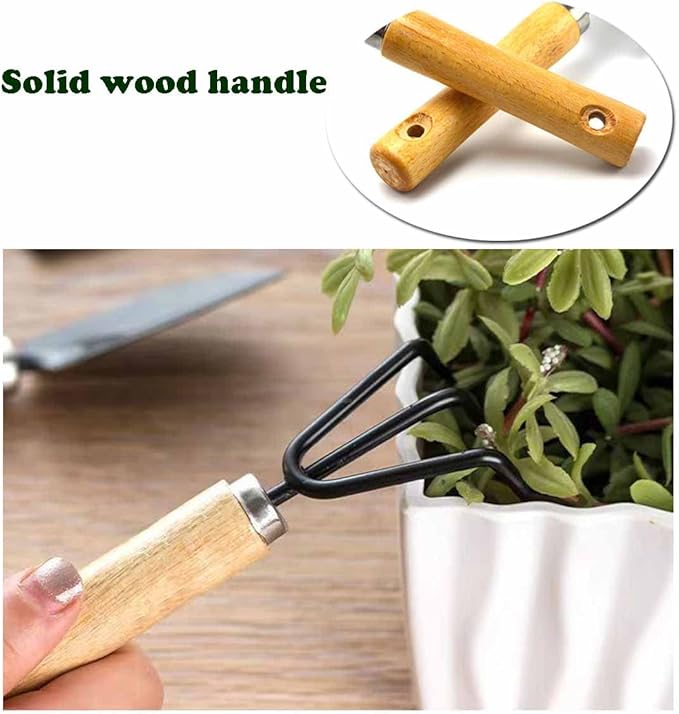 3 Pieces Garden Tools Set-Garden Rake Trowel, Gardening Tools with Wood Handle,Iron Crafts