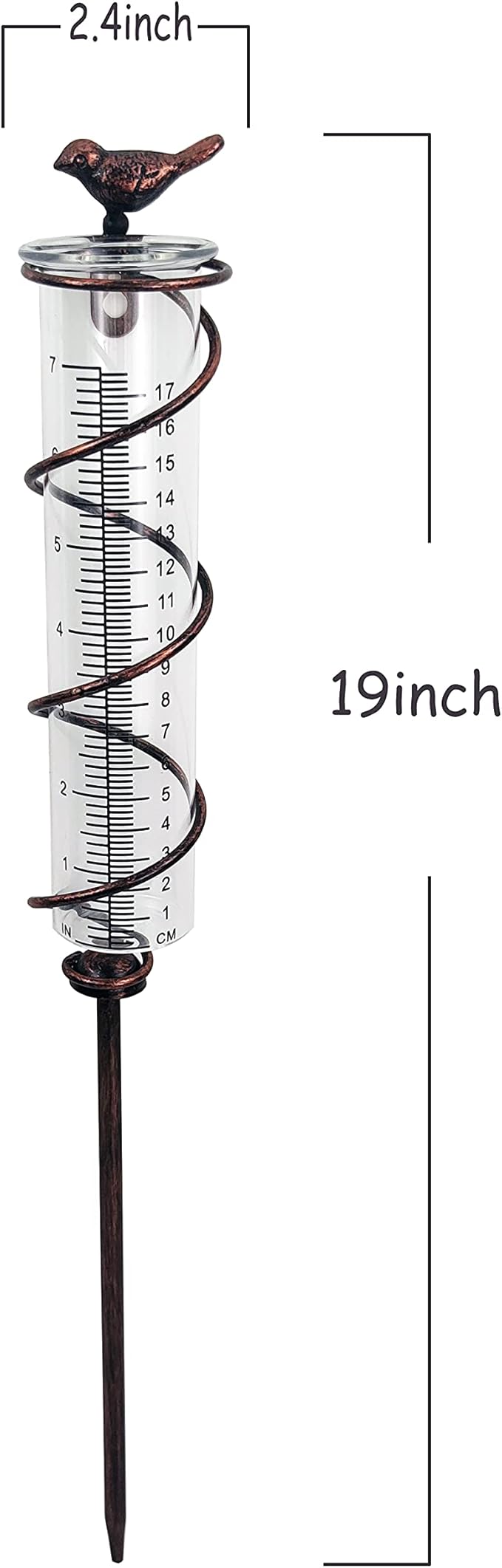 JOYBee 7inch Capacity Glass Spiral Rain Gauge,Cast Iron Bird Hanging Rain Gauge,Garden Rain Water