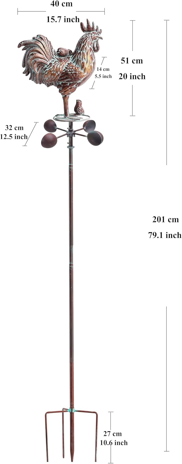 Metal Rooster with Chicks Garden Spinner,79" Large Metal Kinetic Wind Spinner for Outdoor Garden