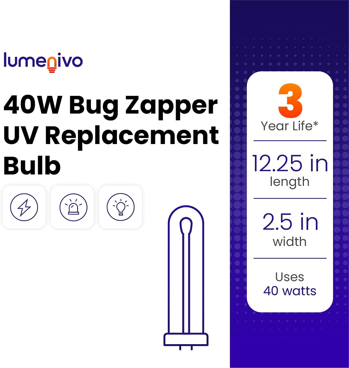 lumenivo 40 Watt Bug Zapper Bulb Replacement for Stinger B4045-4 UVB45 UV Blacklight Replacement