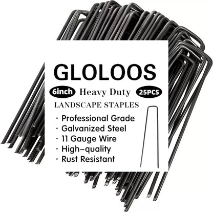 6 inch 25 Pack Black Galvanized Landscape Staples 11 Gauge Garden Stakes Pins Anti-Rust Ground