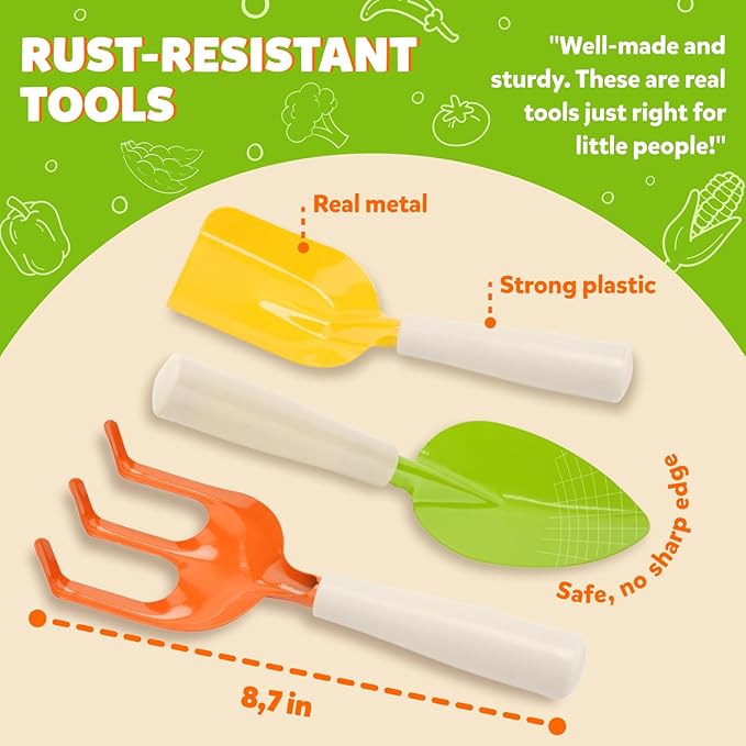 Matching Board Book - Green Kids Gardening Tools Set Includes Sturdy Tote Bag, Watering Can