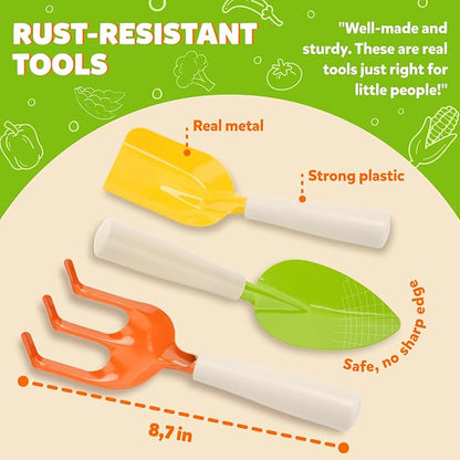 Matching Board Book - Green Kids Gardening Tools Set Includes Sturdy Tote Bag, Watering Can