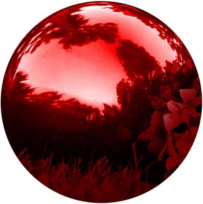 35cm/14inch Diameter Gazing Globe Mirror Ball,Red Stainless Steel Polished Reflective Smooth Garden