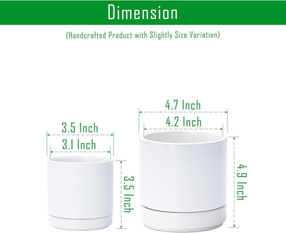 D'vine Dev 3.5 Inch & 4.7 Inch Ceramic Planter Pots for Plants with Drainage Hole and Saucer