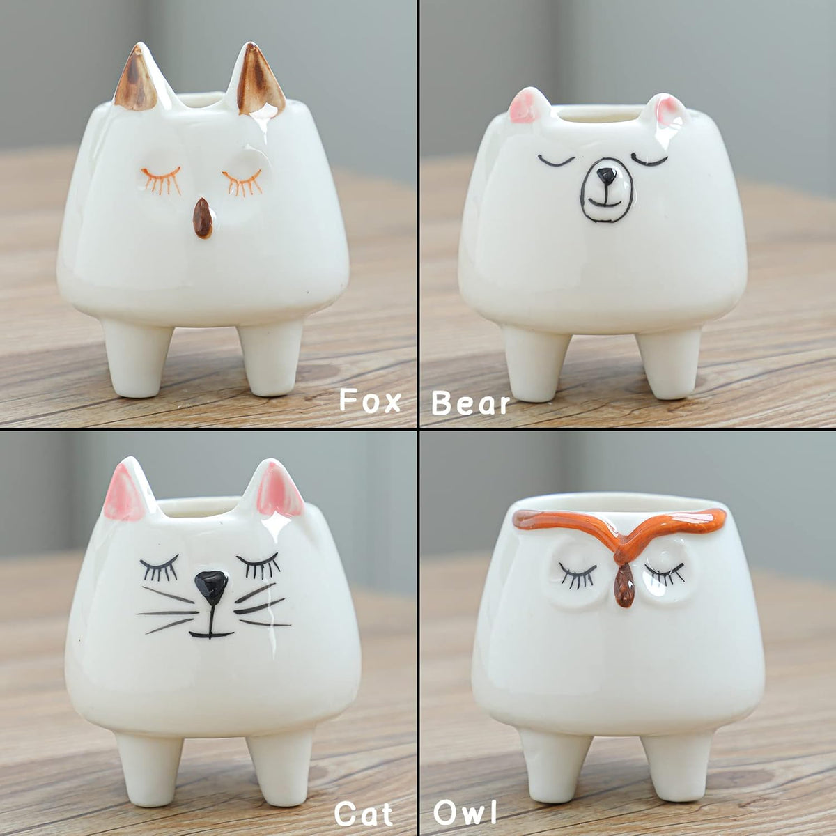 ARTKETTY 8 Pcs Succulent Pots with Drainage, Small Cartoon Animal Planters Ceramic Planter Pot for