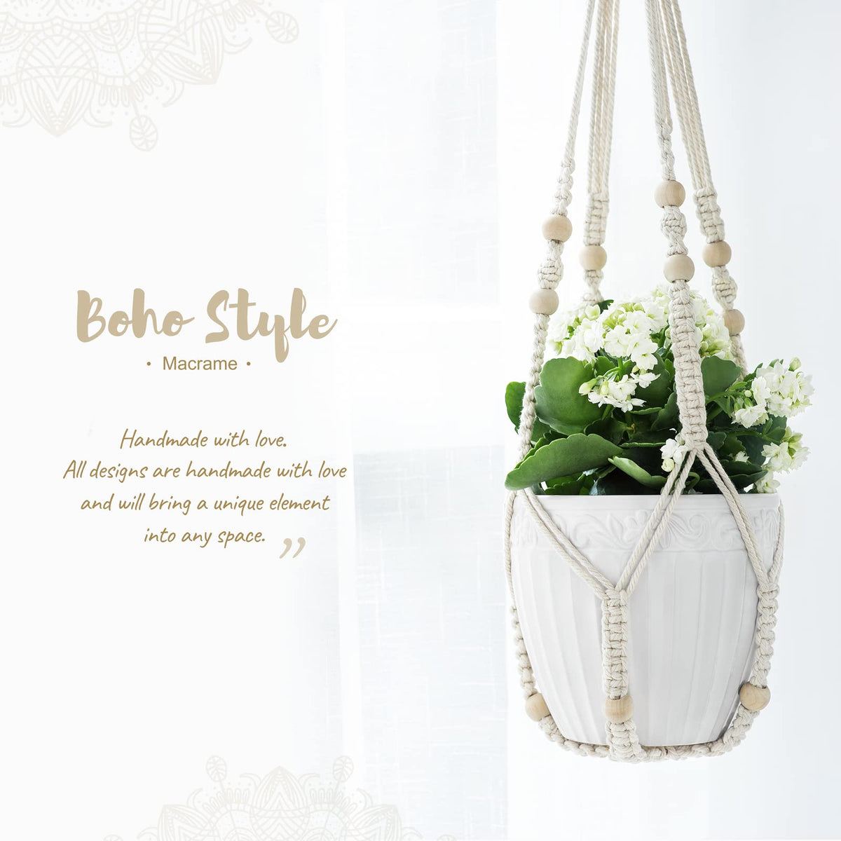 Mkono 3 Pack Macrame Plant Hangers Hanging Planters for Indoor Plants Ivory