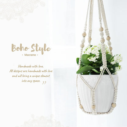 Mkono 3 Pack Macrame Plant Hangers Hanging Planters for Indoor Plants Ivory