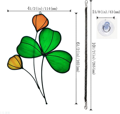 Stained Glass Clover Window Hanging Suncatcher Handmade Window Panels Gifts for mom and Woman