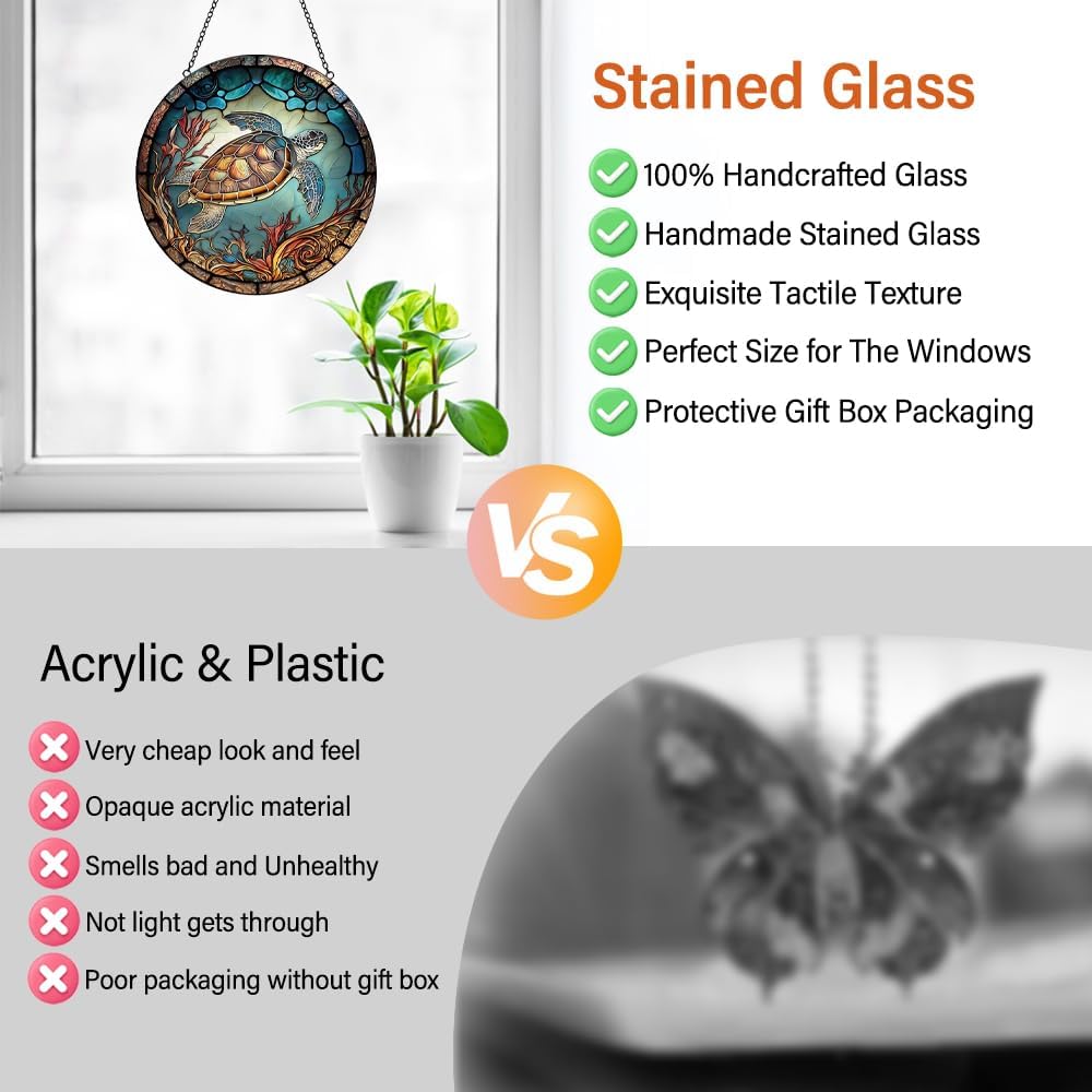 Sea Turtle Decor Suncatcher Stained Glass Window Hanging - Handmade Suncatchers for Windows with