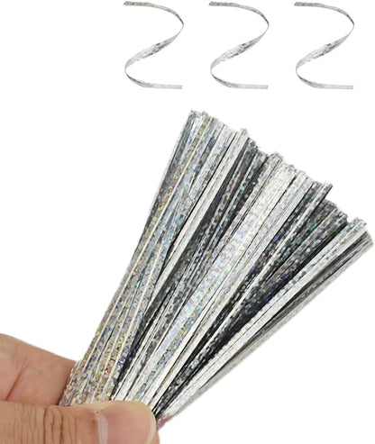 HAHIYO 300Pcs 4inches Holographic Silver Metal Twist Ties Bread Candy Coffee Bag Ties Plant Garden