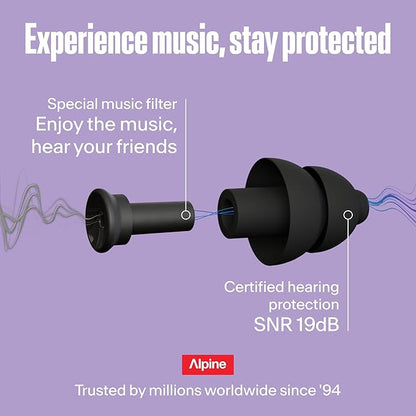 Alpine PartyPlug Concert Ear Plugs with 19dB Noise Reduction - Reusable Hearing Protection for
