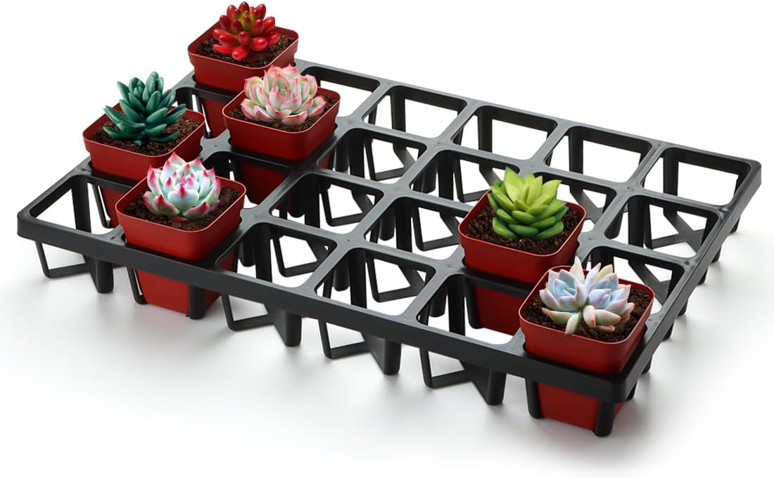 Square Nursery Pot Tray with 24 Cells, 5 Pack Plant Trays for Pots, Flower Pot Moving Tray, Plastic