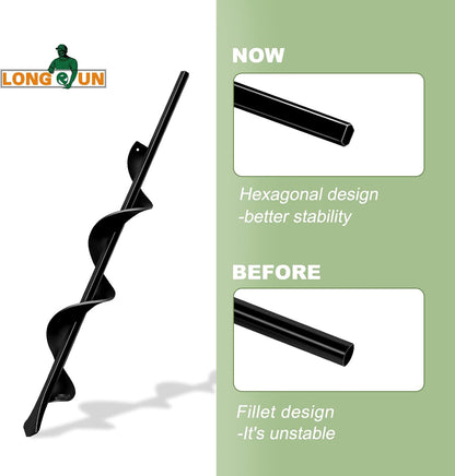 LONGRUN Auger Drill Bit for Planting-1.7"x15" Planting Auger, Garden Spiral Hole Drill Bulb Planter