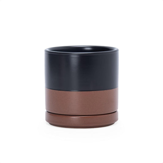 D'vine Dev 3.5 Inch Ceramic Planter Pot with Drainage Hole and Saucer, Indoor Cylinder Round