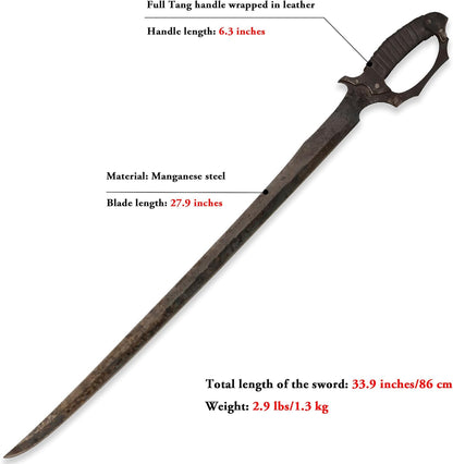 SV Handmade cast Manganese Steel Chopping Blade Sword, Full Tang, Outdoor, Hunting, Camping
